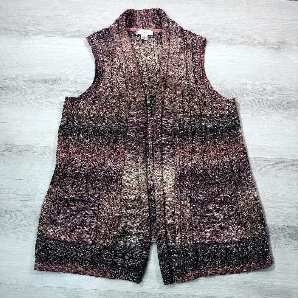 CJ Banks Open Front Knit Sweater Vest 1X  Ombre Burgundy Boho Cottagecore